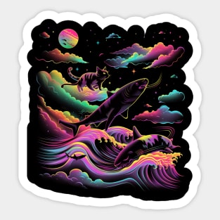 Cat Riding Shark Underwater Excursion Sticker